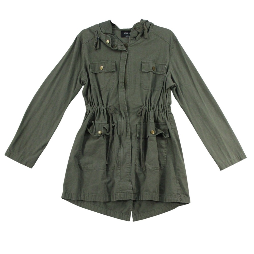 Active USA Womens Olive Green Utility Jacket Hooded Field Coat J2044 Large